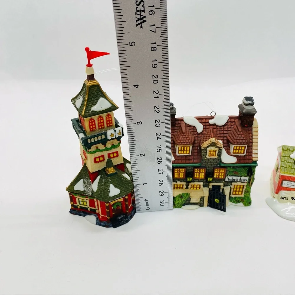 Department 56 Christmas Village Lot of 3 Ornament Dedlock Arms Santa Tower Barn
